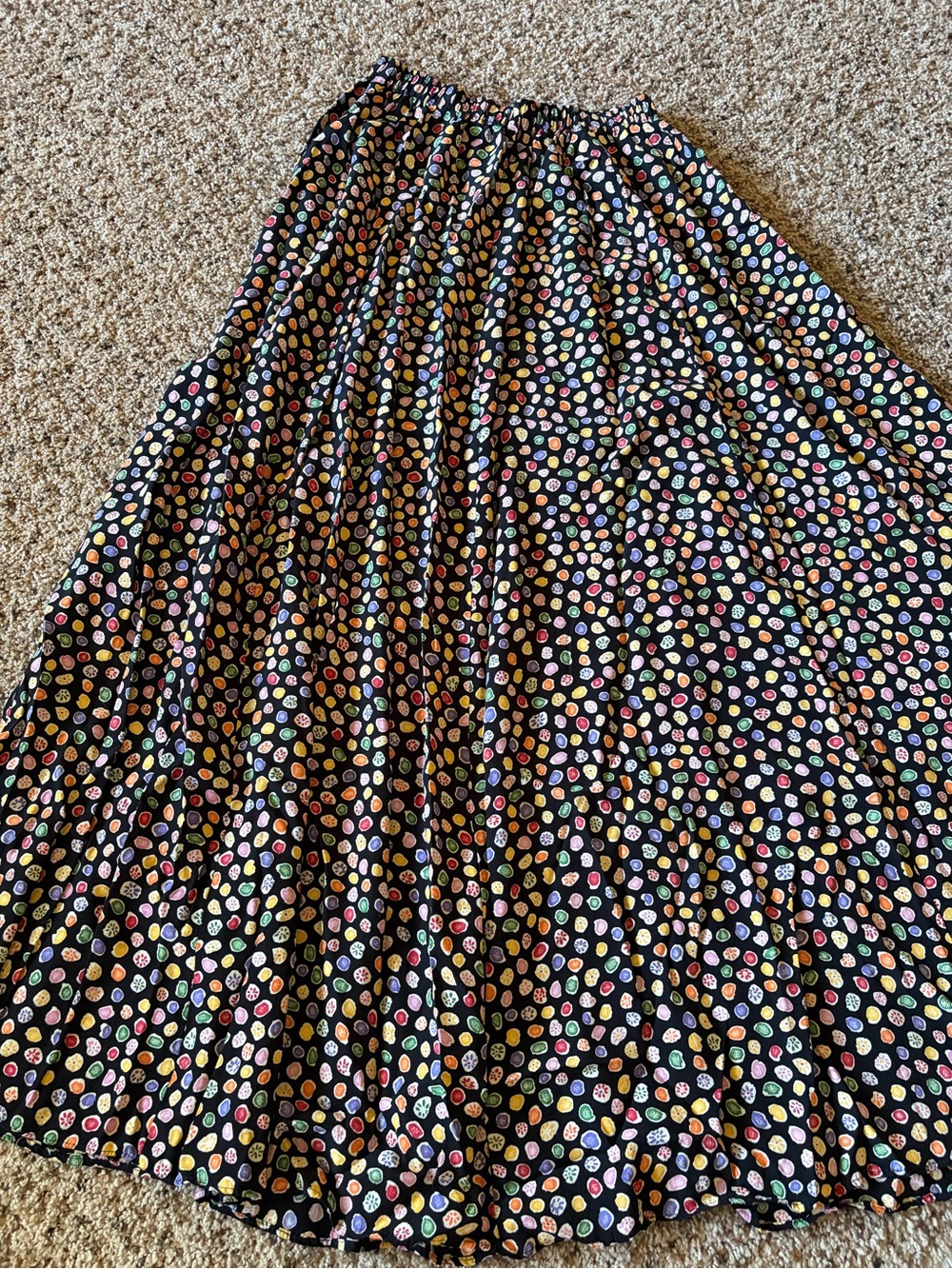 Black Maxi Skirt with Multicolored Dot Print